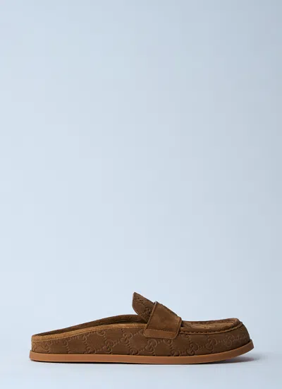 Gucci Women Sabot With Double G Mules In Brown