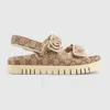 Gucci New Marmont Gg Leather-trimmed Sandals In Beige