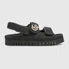 Gucci Double-strap Leather Sandals Gold-tone Hardware In Black