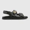 Gucci Nappa Leather Open Toe Flat Sole Sandals In Black