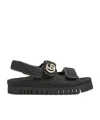 Gucci Double-strap Leather Sandals Gold-tone Hardware In Black