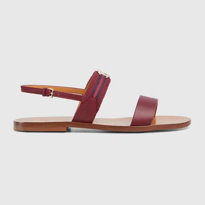 Gucci Women's Sandal With Interlocking G And Web In Bordeaux