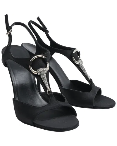 Gucci Women's Satin Crystal-embellished T-strap Sandal (authentic Pre-loved) In Black