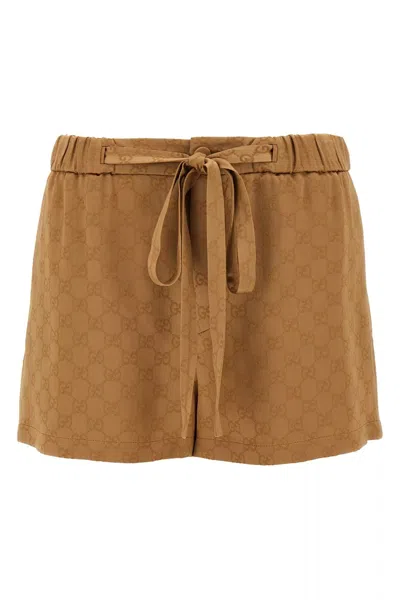 Gucci Women Satin Shorts Gg In Brown