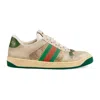 Gucci Screener Embellished Canvas-trimmed Distressed Leather Sneakers In White