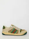 Gucci Screener Embellished Canvas-trimmed Distressed Leather Sneakers In Neutral