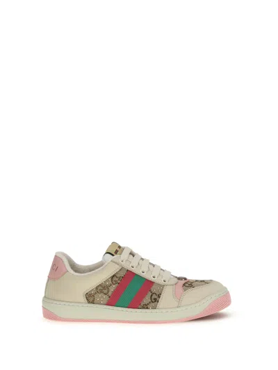 Gucci Women Screener Sneakers With Crystals In White