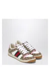 Gucci Screener Trainer In Gg Fabric And Pink Leather In White