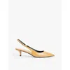 Gucci Womens Shaker Sand Signoria Chain-embellished Leather Slingback Heels