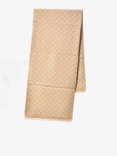 Gucci Women Shawl With Printed Gg Lamé In Brown