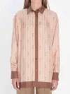 Gucci Long Sleeves Striped Silk Shirt In Pink