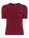Gucci Women Ribbed T-shirt In Burgundy