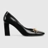 Gucci Signora Pumps Block Heel Gold Tone Hardware In Black