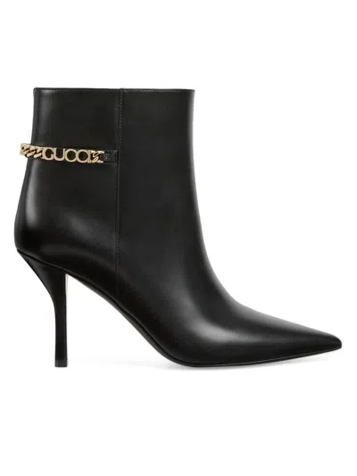 Gucci Leather Signoria Ankle Boots In Black