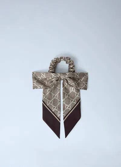 Gucci Women Silk Bow Scrunchie In Gray