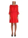 Gucci Off-shoulder Silk-chiffon Dress In Red