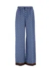 Gucci Silk Pant With Printed Pattern And Contrasting Hem In Blue