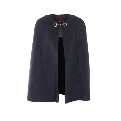 Gucci Women Silk Wool Horsebit Cape In Black
