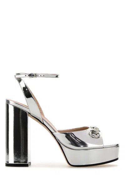 Gucci Women Silver Leather Sandals In Multi