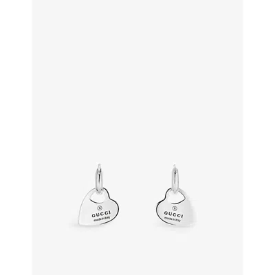Gucci Womens Silver Trademark Heart Logo-engraved Sterling-silver Earrings