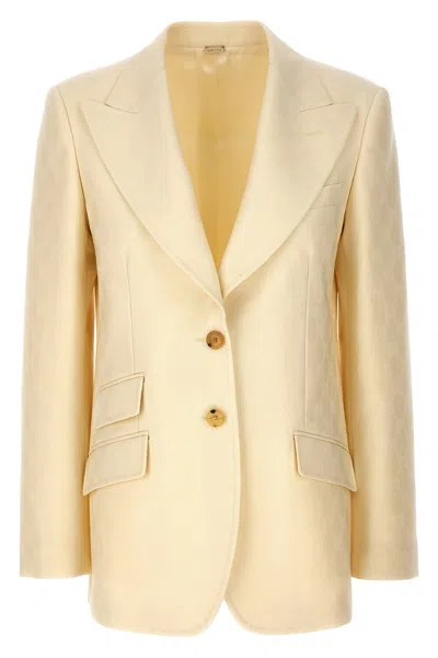 Gucci Women Single-breasted Jacquard Logo Blazer In White