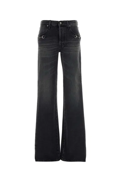 Gucci Women Slate Denim Wide-leg Jeans In Gray