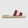 Gucci Logo Embroidered Raffia Espadrille Slides In Brown