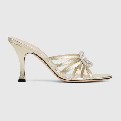 Gucci Women's Slide Sandal With Crystal Interlocking G In Gold