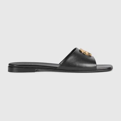 Gucci Women's Slide Sandal With Double G In Black