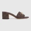 Gucci Mules Block Heel Metallic Hardware Open Toe In Burgundy