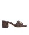 Gucci Mules Block Heel Metallic Hardware Open Toe In Brown