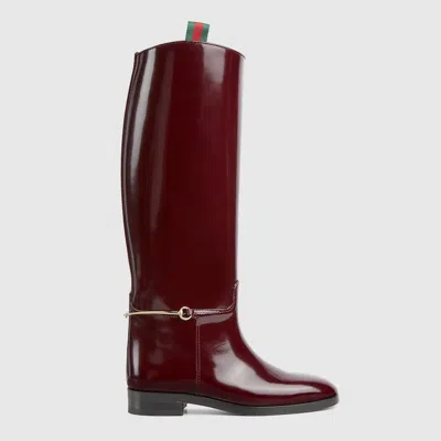 Gucci Women's Slim Horsebit Boot In Bordeaux