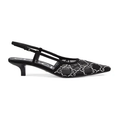 Gucci Damenpumps Mit Fersenriemchen Und Gg Motiv In Black
