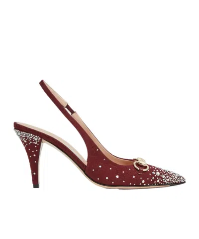 Gucci Women's Slingback Pump With Crystal Horsebit In Brown