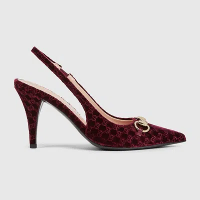 Gucci Women's Slingback Pump With Horsebit In Burgundy