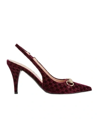Gucci Horsebit Gg Velvet Slingback Pumps In Brown