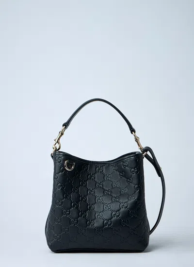 Gucci Women Small Gg Emblem Bucket Bag In Black
