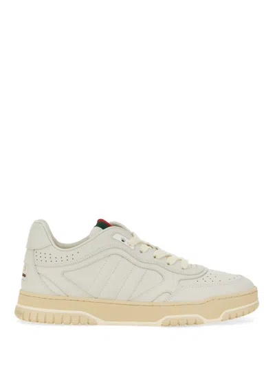 Gucci White Leather And Teddy Re-web Sneakers In Gray