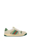 Gucci Screener Embellished Canvas-trimmed Distressed Leather Sneakers