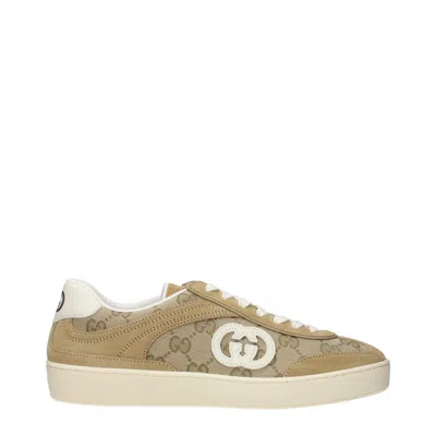 Gucci Beige G75 Sneaker In Suede And Gg Fabric Women In Brown
