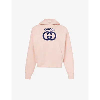 GUCCI GUCCI WOMEN'S SOFT PINK MIX BRAND-PRINT BOXY-FIT COTTON-JERSEY HOODY