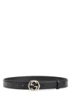 Gucci Black Belt With All-over Gg Motif And Gg Incrocio Buckle In Leather Woman In Black