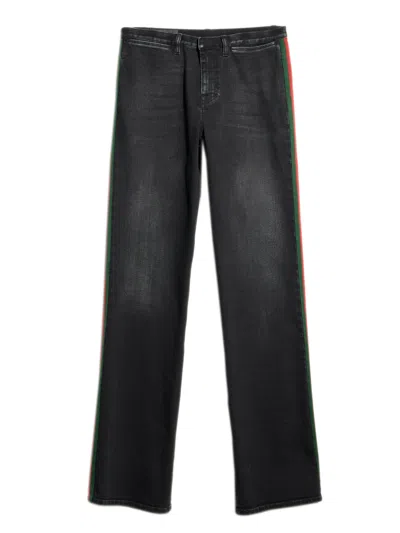 Gucci Women's Straight-leg Jeans With Side Web Detail And Leather Label In Nero
