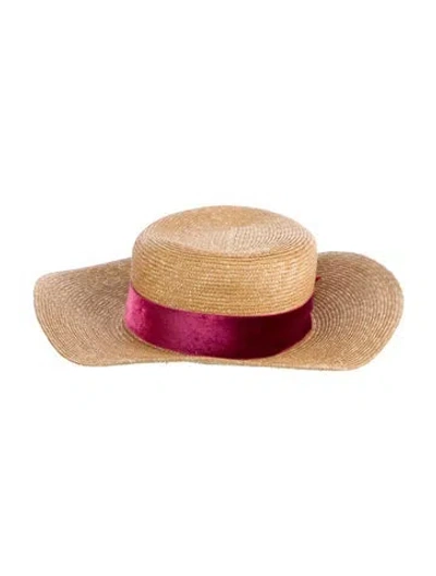 Pre-owned Gucci Women's Straw Wide-brim Sun Hat In Neutral