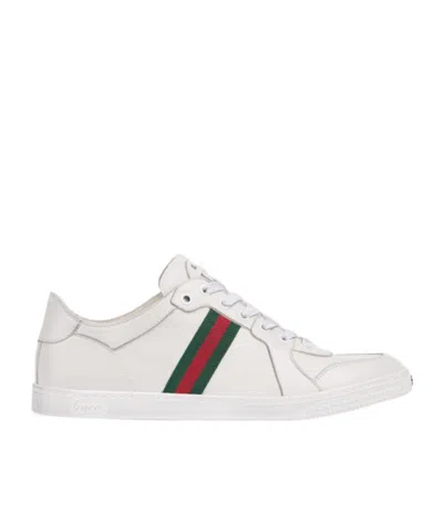 Gucci Leather Stretch Lace Up Sneakers Signature Stripe In Multi