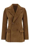 Gucci Suede Leather Double-breasted Jacket In Brown