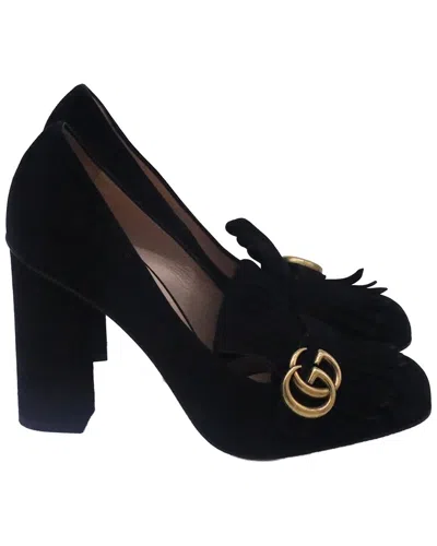 Gucci Women's Suede Gg Marmont Fringed Pump (authentic Pre-loved) In Black