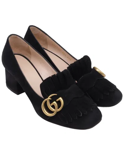 Gucci Women's Suede Gg Marmont Mid-heel Loafer Pump (authentic Pre-loved) In Brown