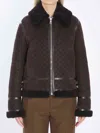Gucci Women Brown Shearling Jacket With Shearling Trims And All-over Gg Motif In Suede Woman In Brown