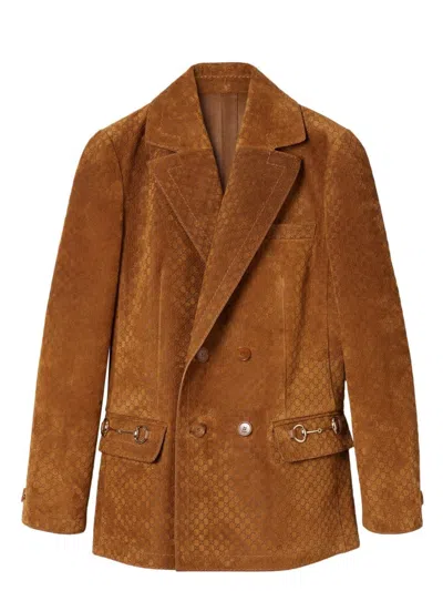 GUCCI WOMEN'S SUEDE LEATHER DOUBLE-BREASTED JACKET